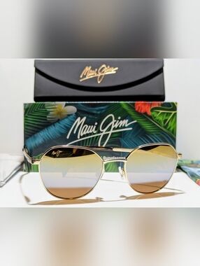 New Maui Jim Hukilau Gold Polarized Dual Mirror Gold Silver Sunglasses MJ845-16